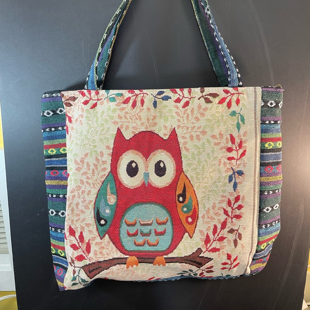 Cute lined fabric owl tote